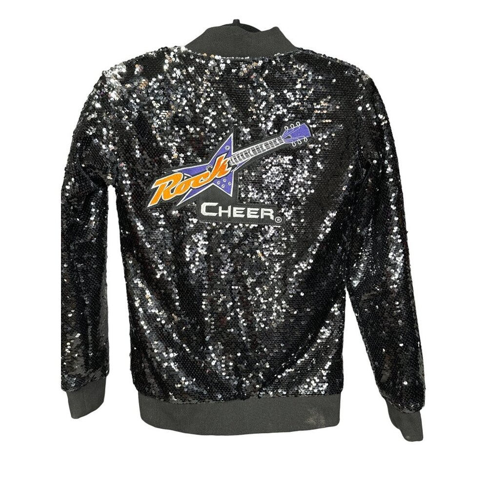Rock Cheer Womens S Sequin Bomber Jacket Sparkle Zip Front Long Sleeve Dance